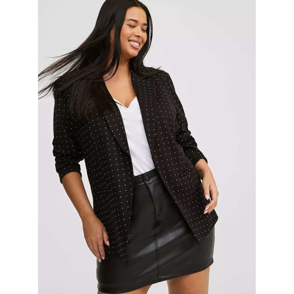Torrid $110 Women's 3X Deep Black Rhinestone Ponte Parker Office Career Blazer